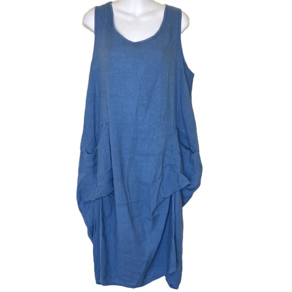 Bella Amore Linen Sleeveless Shift Dress with Pockets Blue L/XL Made in Italy - Picture 1 of 5